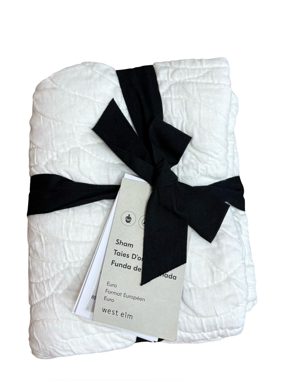 NEW‎ West Elm White 1 26x26” Sham wave Textured Jersey